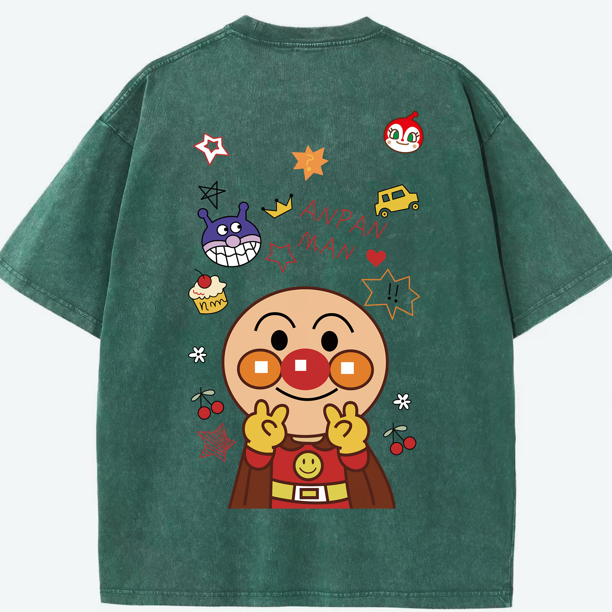 （画像用） アンパンマン Anpanman 綿100% ヴィンテージ風 半袖Tシャツ（背面プリント）